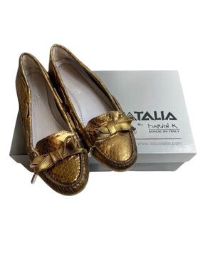 Aquatalia Metallic Bronze Snake Alta Driving Loafers